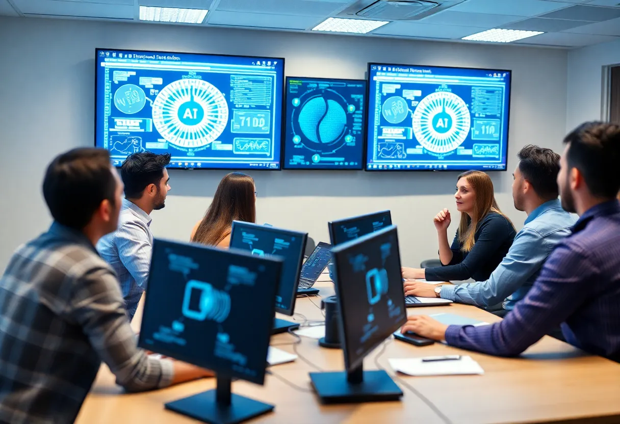 Students and tech professionals collaborating on AI research at University at Buffalo