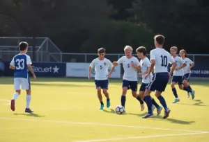 Amherst boys' soccer players celebrating a goal