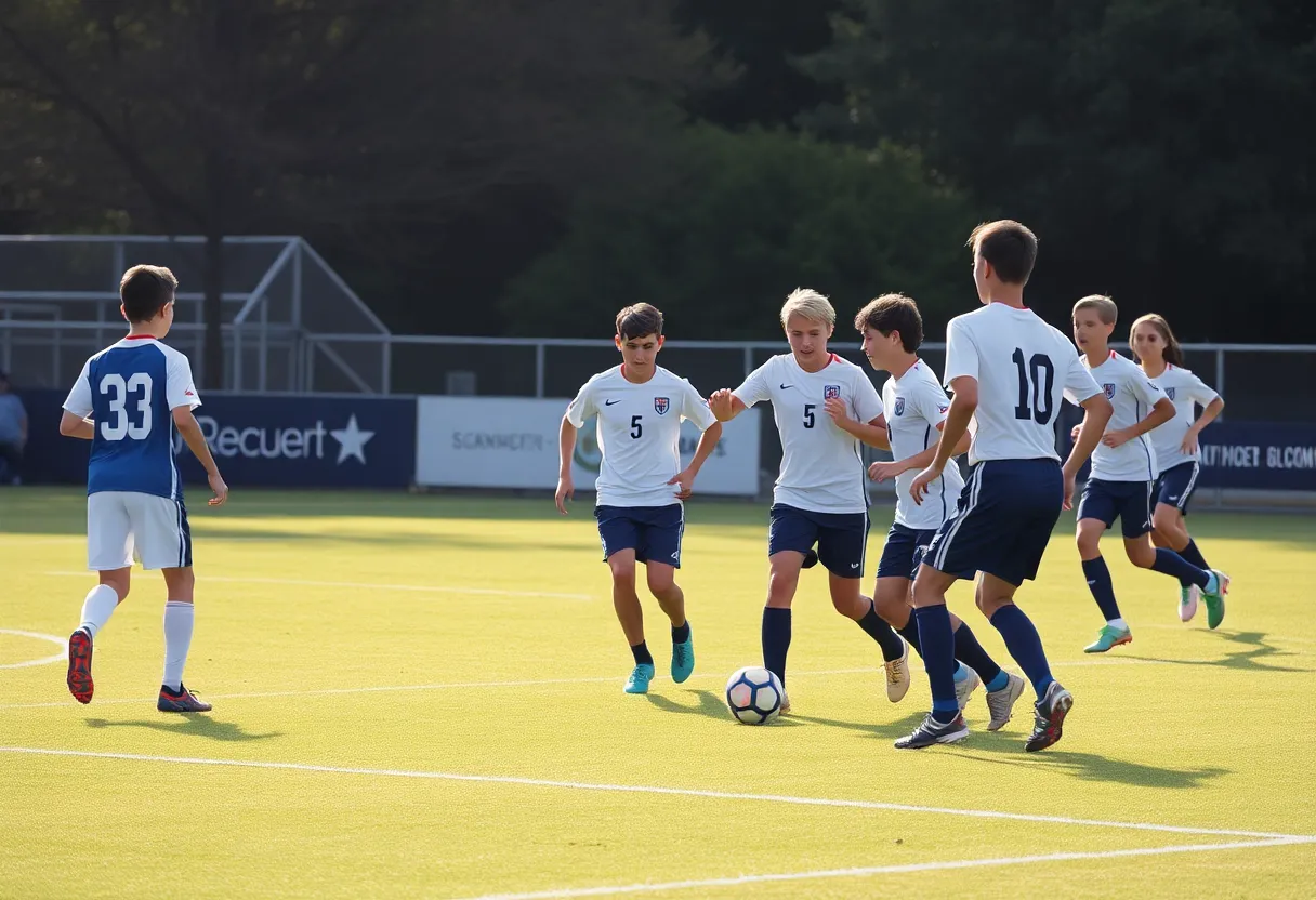 Amherst boys' soccer players celebrating a goal