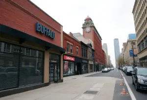 Empty storefronts in Buffalo, NY during AWS outage