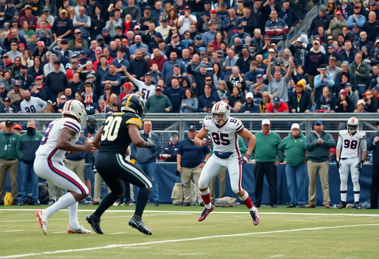 Buffalo Bills players in action during the game against the Patriots