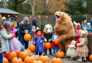 Families participating in Halloween activities at Boo at the Zoo