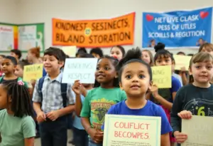 Students participating in an anti-bullying assembly at Buffalo Public School #18