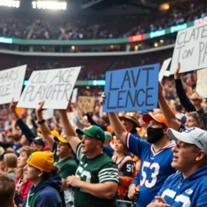 Buffalo Bills fans at Highmark Stadium rallying for player recovery