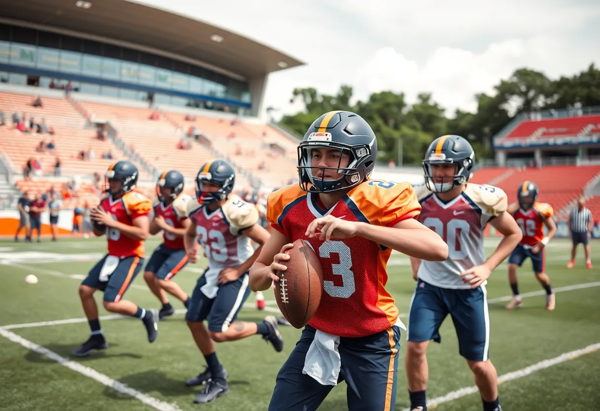 Buffalo Bills players practicing on the field in preparation for the upcoming game.