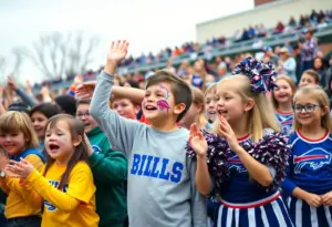 Crowd enjoying the Buffalo Bills rally at Global Concepts Charter School