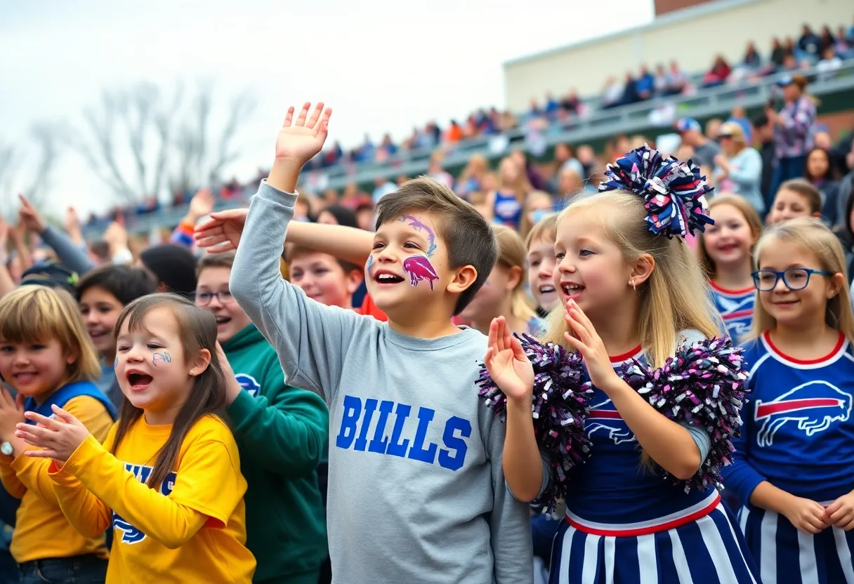 Crowd enjoying the Buffalo Bills rally at Global Concepts Charter School