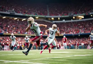 A running play during a Buffalo Bills football game.