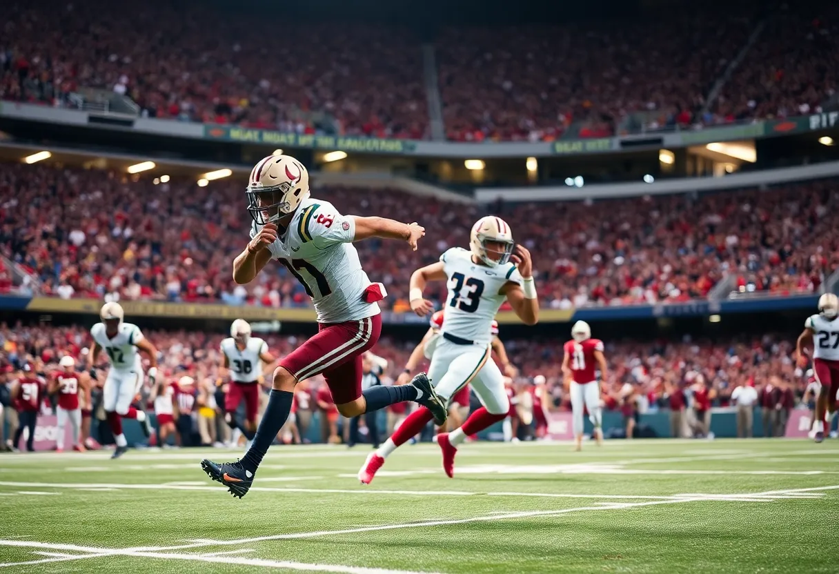 A running play during a Buffalo Bills football game.