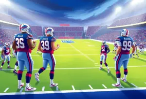 Buffalo Bills players celebrating on the field