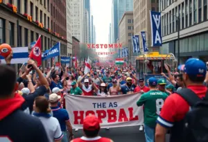 Fans celebrating at the Buffalo Bills victory parade