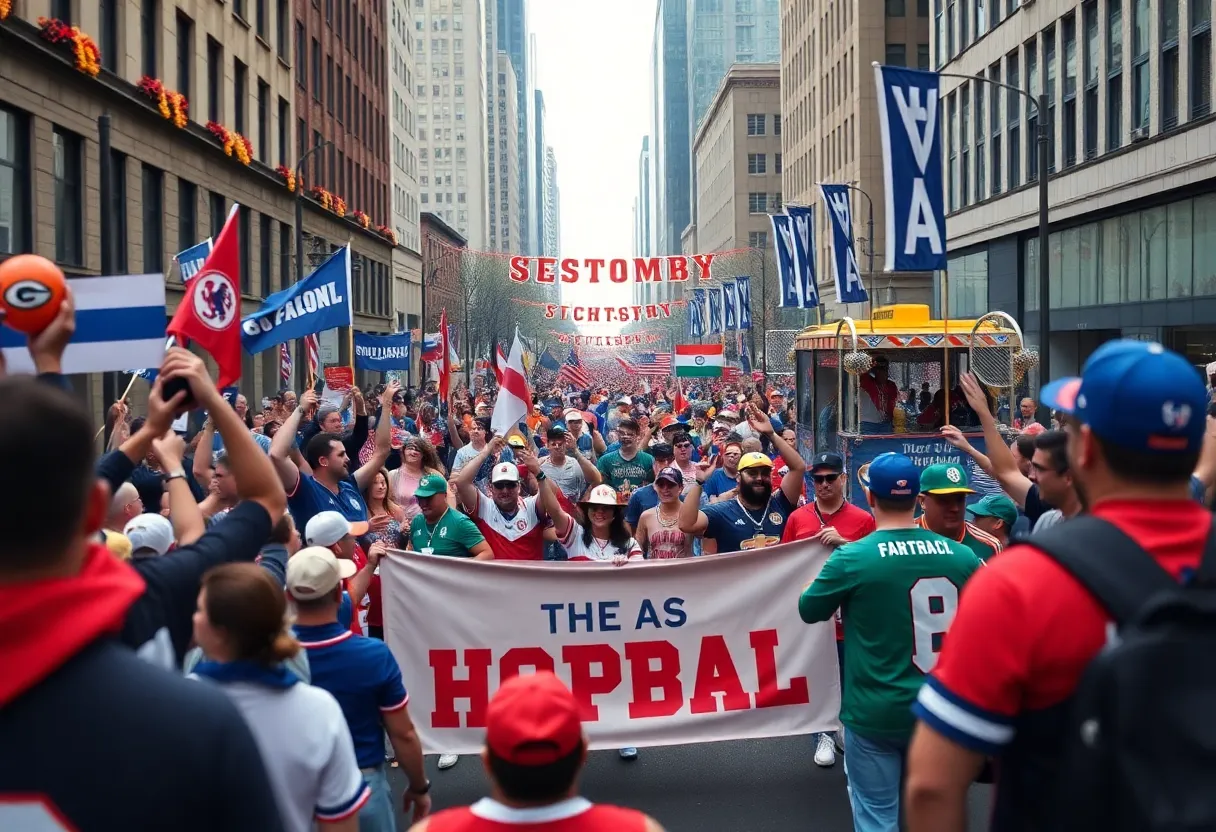 Fans celebrating at the Buffalo Bills victory parade