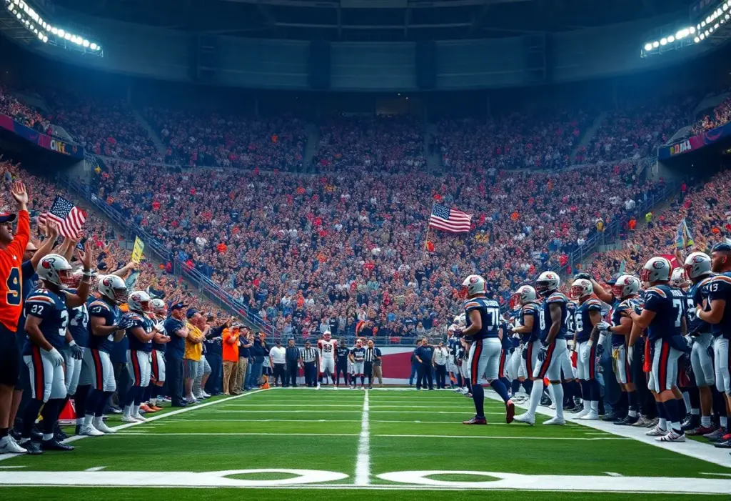 Fans cheering in the stadium during the NFL game between Buffalo Bills and Carolina Panthers.