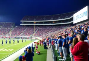 Fans cheering at UB Stadium during a football game