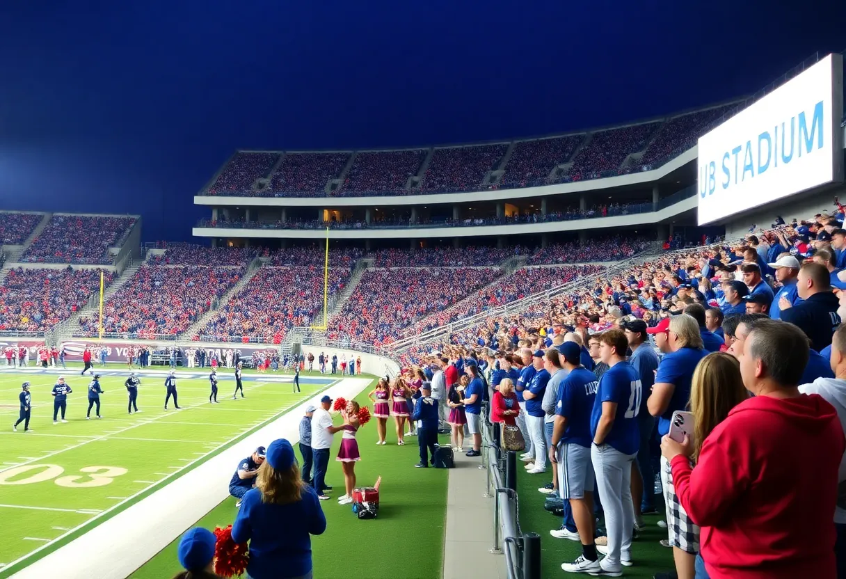 Fans cheering at UB Stadium during a football game