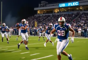 Buffalo Bulls football team celebrating a win at UB Stadium.