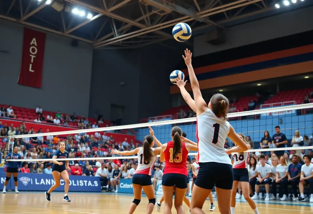 Buffalo Bulls volleyball players celebrating after a win