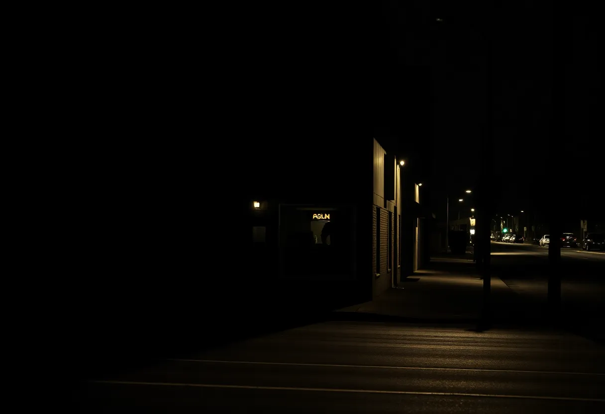 Silhouette of a small business with shadows portraying a break-in
