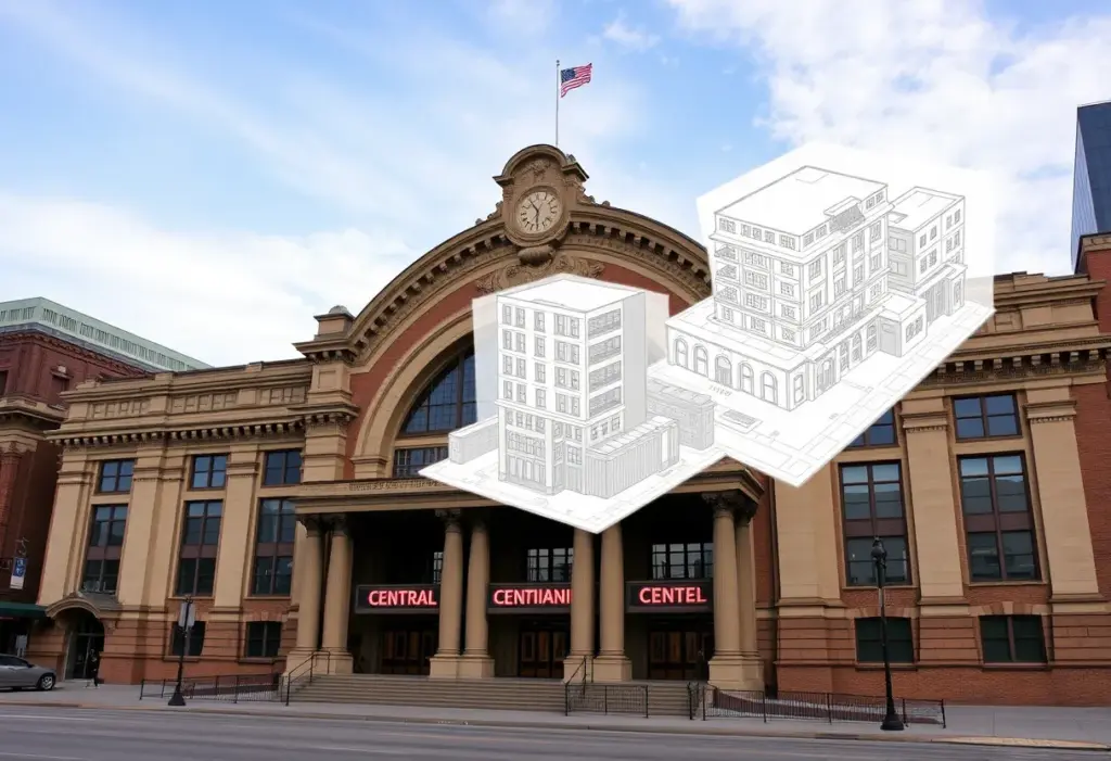 Sketch of Buffalo Central Terminal redevelopment into affordable housing units