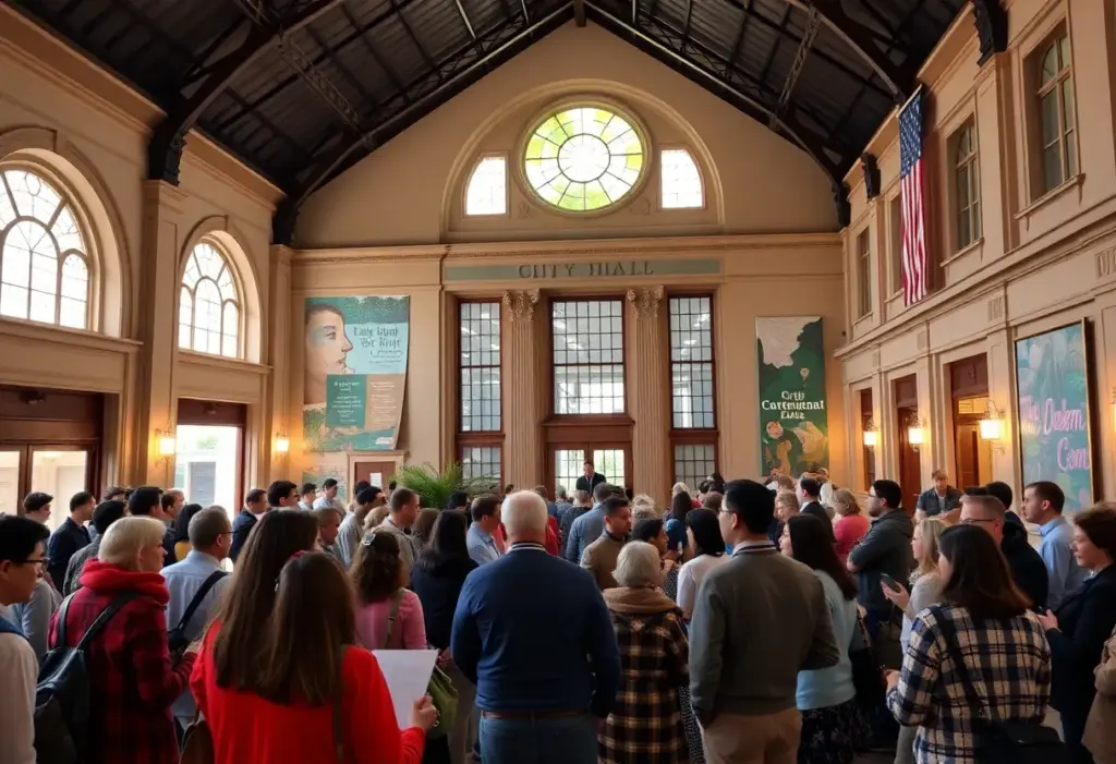 Community members discussing political initiatives near Buffalo City Hall