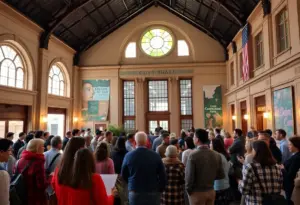 Community members discussing political initiatives near Buffalo City Hall