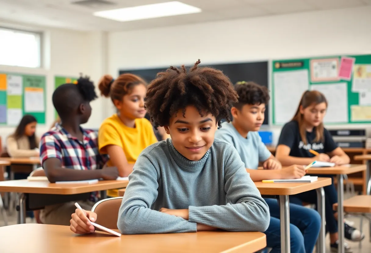 Students collaborating in a classroom without class rankings