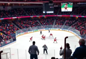 Canisius and Niagara college hockey teams in action on the ice