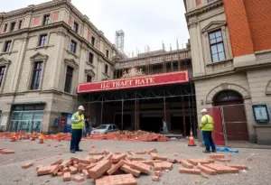 Emergency crews responding to a construction mishap at Shea's Performing Arts Center.