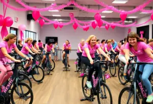 Cyclists participating in the Buffalo CycleNation event for breast cancer awareness