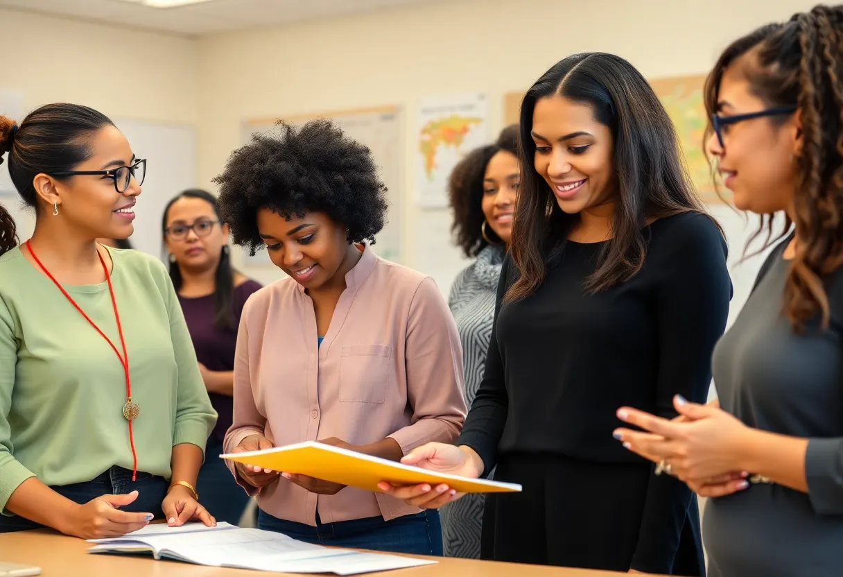 Diverse educators collaborating in a classroom