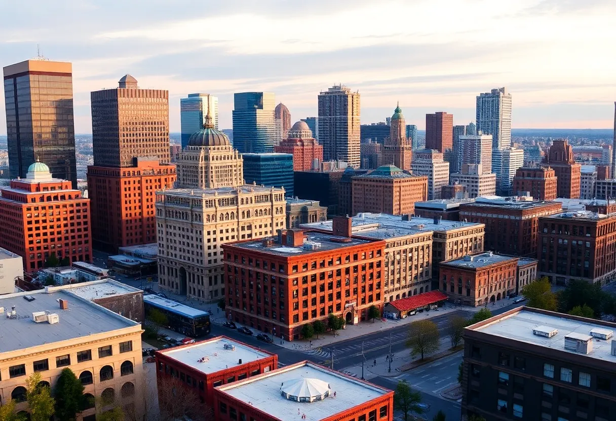 Downtown Buffalo showing mixed-use developments and historical architecture