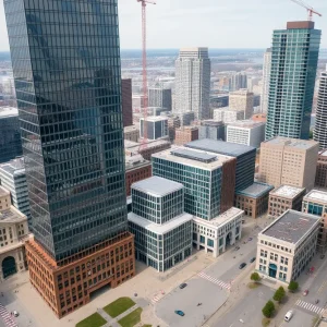 Aerial image of revitalization projects in Buffalo downtown