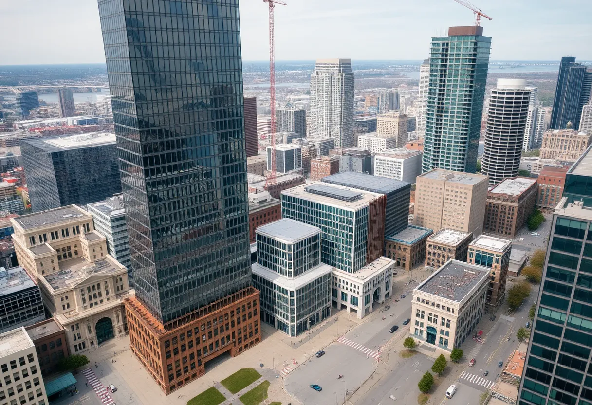 Aerial image of revitalization projects in Buffalo downtown