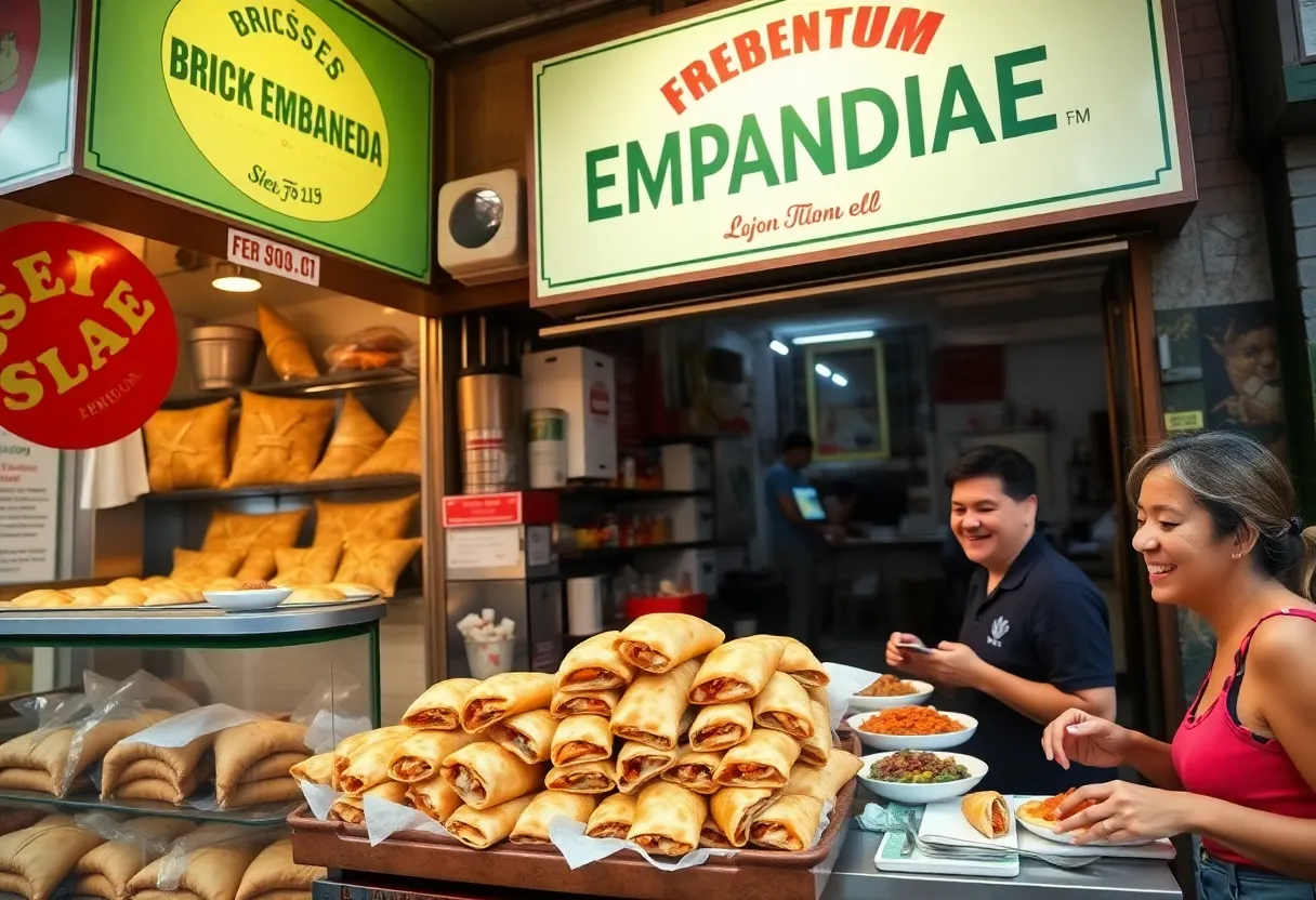 Empanada shop in Buffalo's Riverside neighborhood with customers.