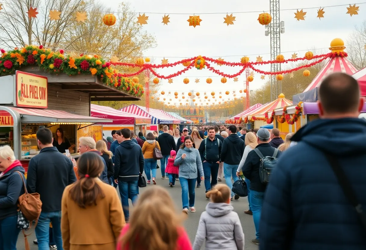 Crowd enjoying Buffalo Fall Fest with food trucks and rides