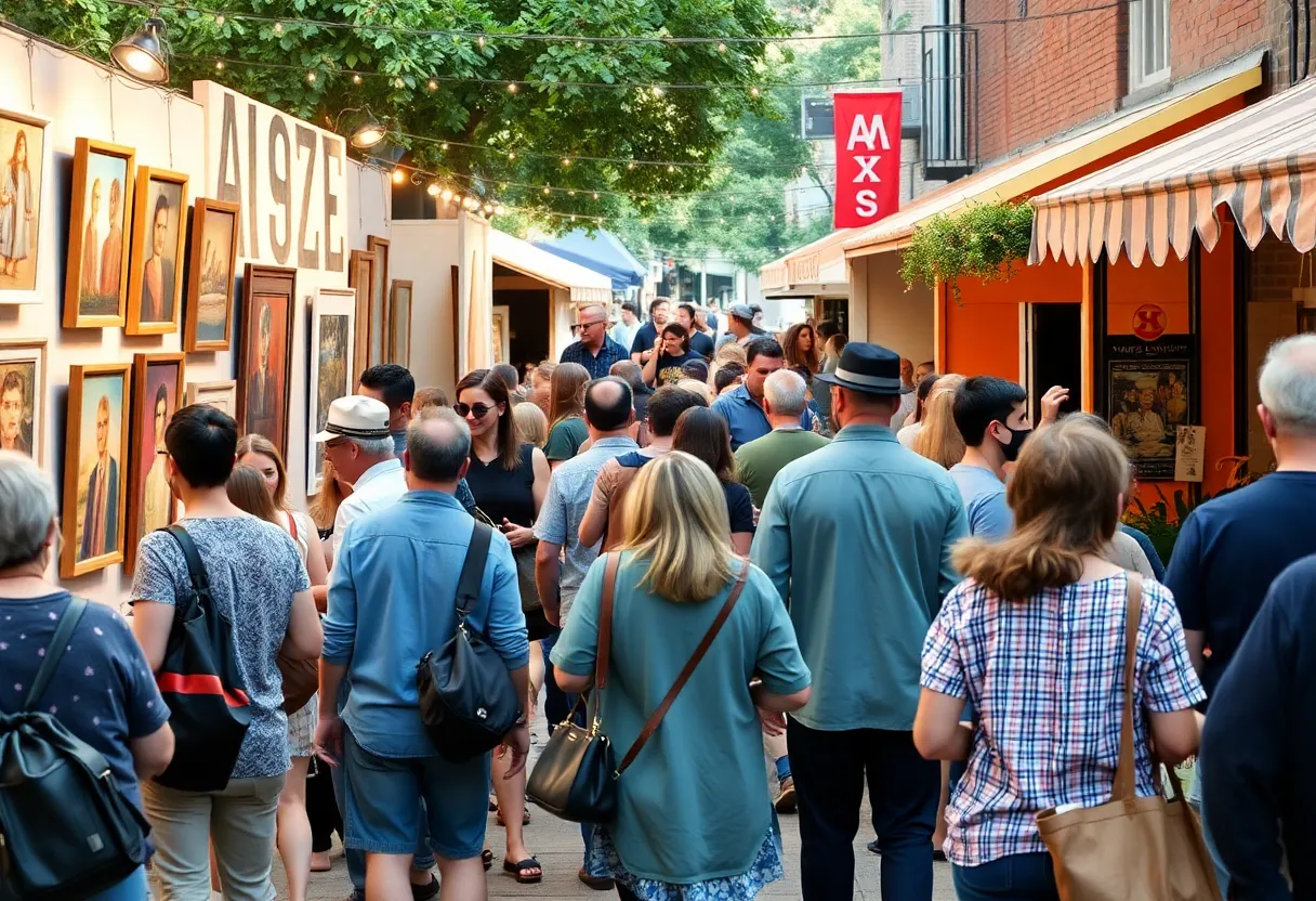 Scene from Buffalo's First Friday event showcasing art walks and live music.