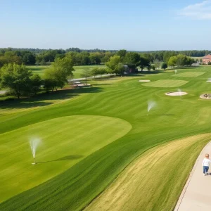 Public golf course in Buffalo undergoing renovations with families playing golf.