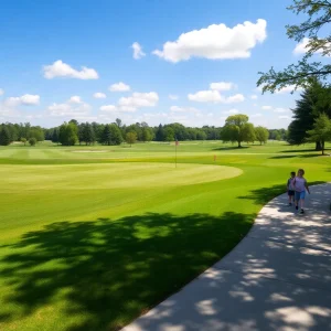 Public golf course in Buffalo with modern amenities and families playing golf.