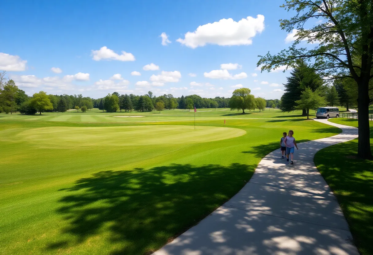 Public golf course in Buffalo with modern amenities and families playing golf.
