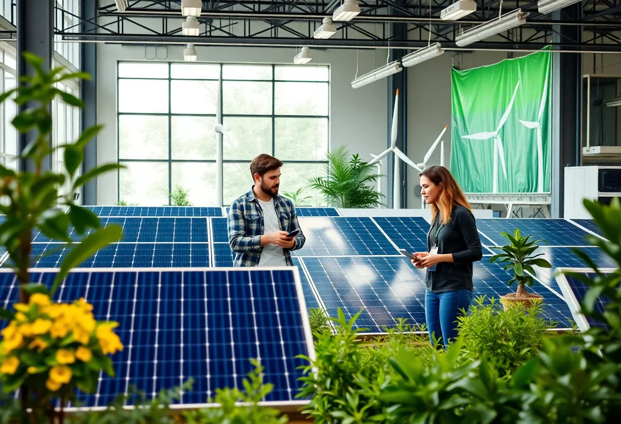 Entrepreneurs collaborating in a green energy startup incubator in Buffalo, NY.