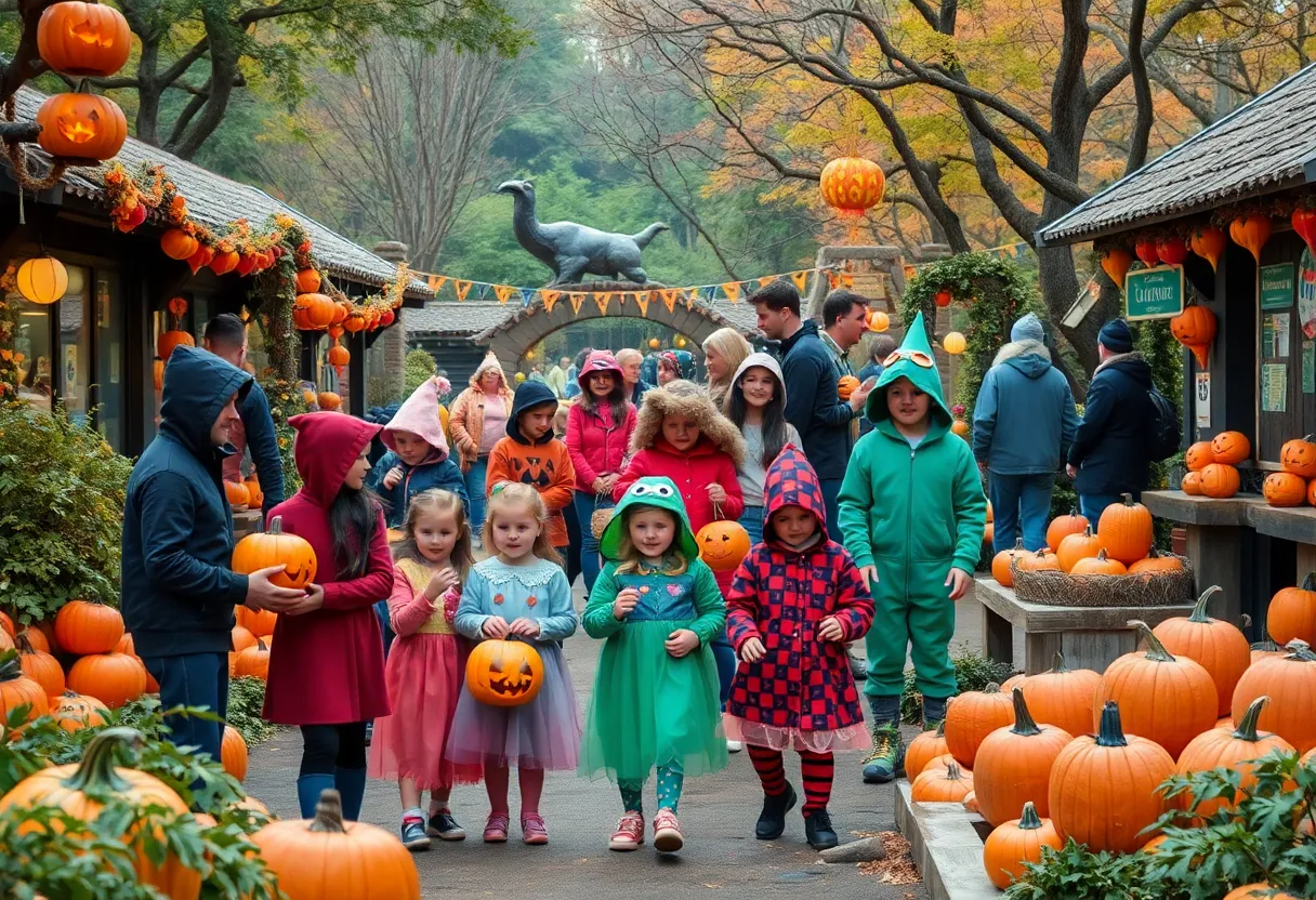Families enjoying Halloween festivities at the Buffalo zoo