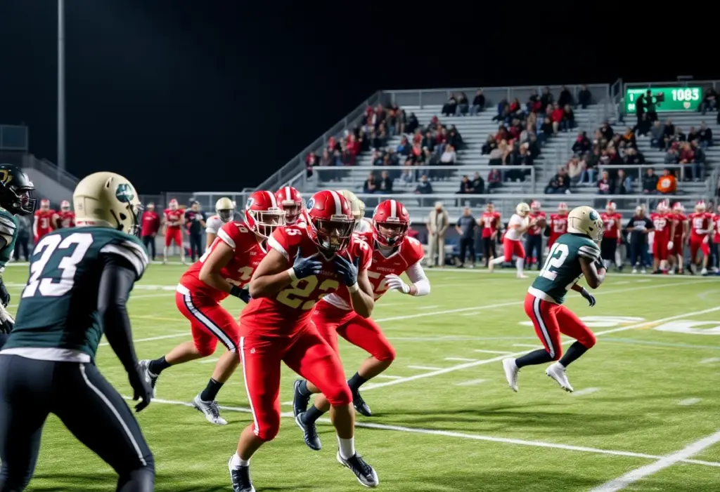 High school football players in action during a game in Buffalo.