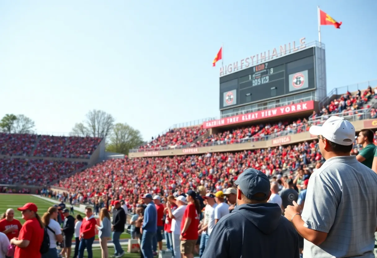 Fans enjoying a high school football rivalry game in Buffalo, New York