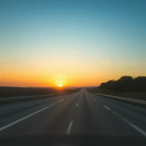 Sunset view of a highway symbolizing the importance of road safety