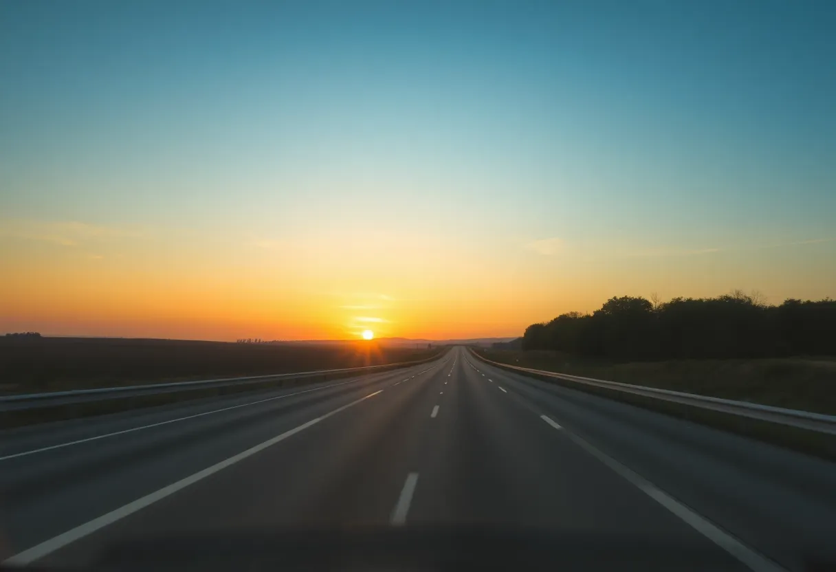 Sunset view of a highway symbolizing the importance of road safety