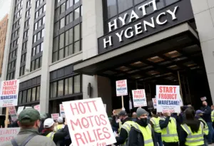 Protest outside Hyatt Regency Buffalo demanding fair wages.