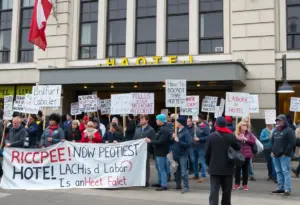 Union workers protesting outside Buffalo Hyatt Regency