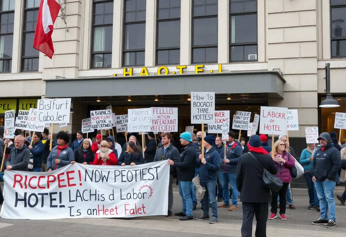 Union workers protesting outside Buffalo Hyatt Regency