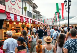 Crowd enjoying the Italian Heritage Month festival at Canalside in Buffalo, NY.