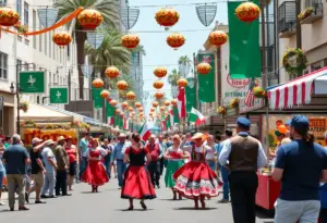 Festival in Buffalo's Little Italy featuring traditional dancers, food vendors, and crowds celebrating Italian culture